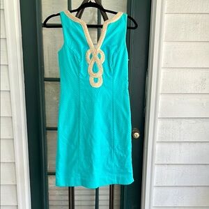 Lilly Pulitzer Valli Shift Serene Blue Dress with Gold Trim Size 0